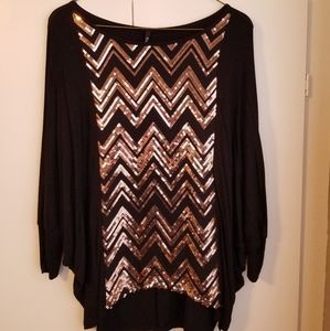 Emma Rose Batwing Sleeve Blouse W/ Gold Sequins